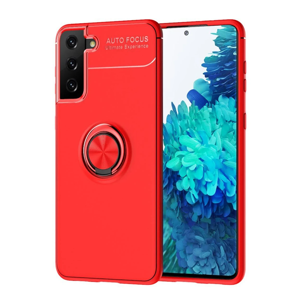 Newface Samsung Galaxy S21 Plus Kılıf Range Yüzüklü Silikon - Kırmızı