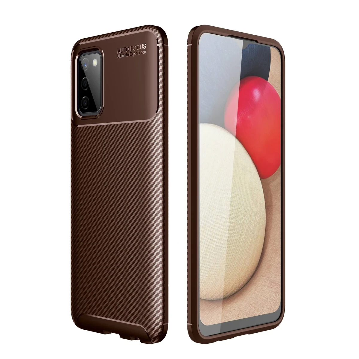 Newface Samsung Galaxy A02S Kılıf Auto Focus Karbon Kapak - Kahverengi