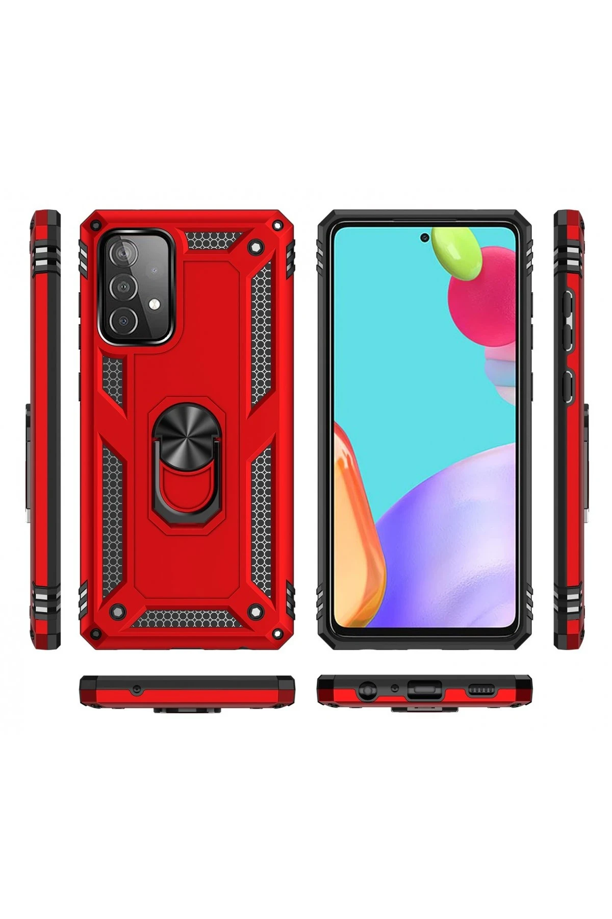 Newface Samsung Galaxy A52 Kılıf Sofya Yüzüklü Silikon Kapak - Kırmızı