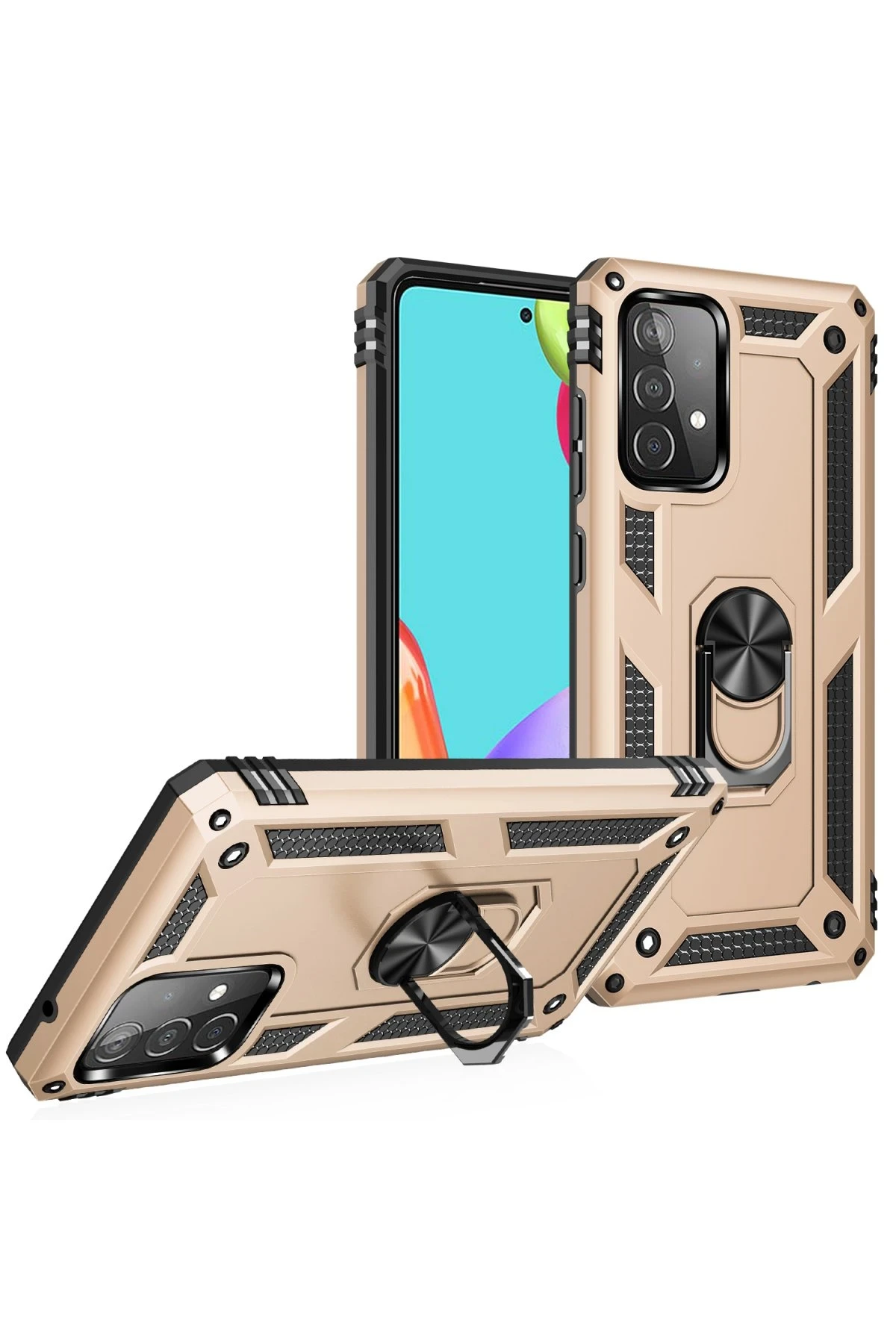 Newface Samsung Galaxy A52 Kılıf Sofya Yüzüklü Silikon Kapak - Gold
