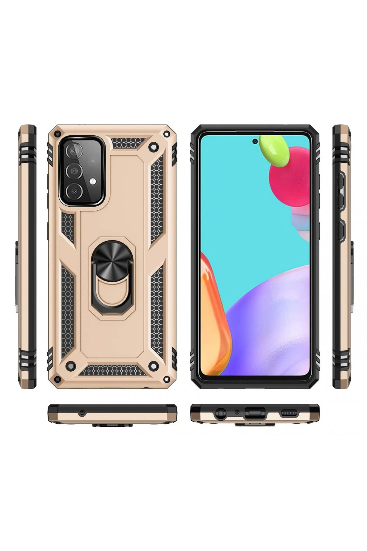 Newface Samsung Galaxy A52 Kılıf Sofya Yüzüklü Silikon Kapak - Gold