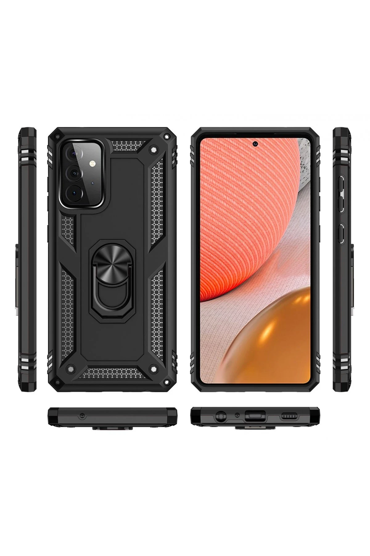 Newface Samsung Galaxy A72 Kılıf Sofya Yüzüklü Silikon Kapak - Siyah