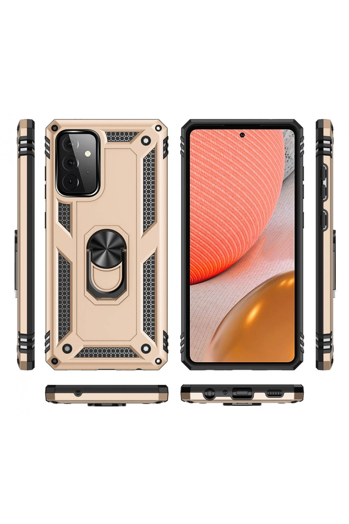 Newface Samsung Galaxy A72 Kılıf Sofya Yüzüklü Silikon Kapak - Gold
