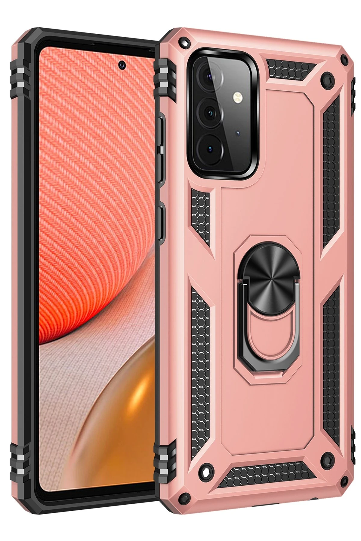 Newface Samsung Galaxy A72 Kılıf Sofya Yüzüklü Silikon Kapak - Rose