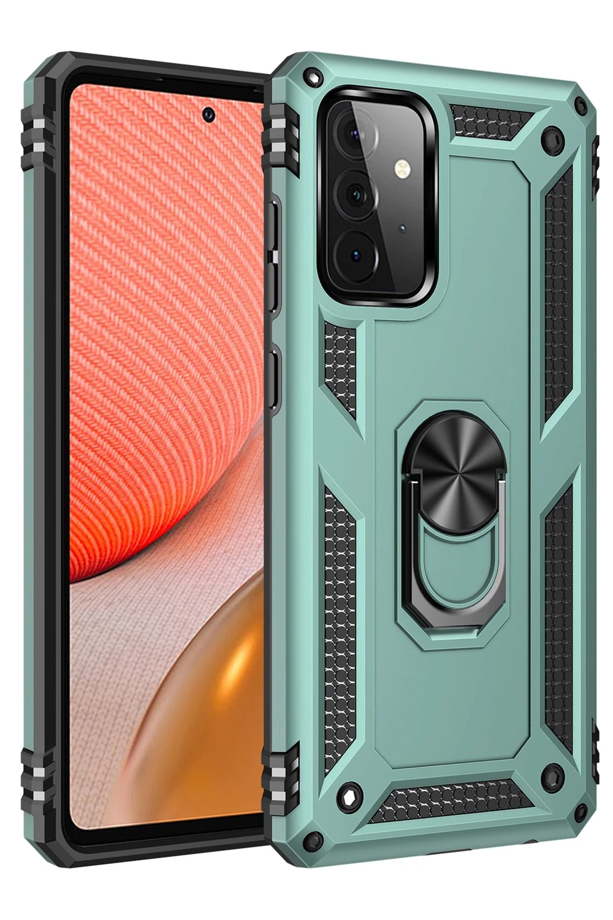 Newface Samsung Galaxy A72 Kılıf Sofya Yüzüklü Silikon Kapak - Yeşil
