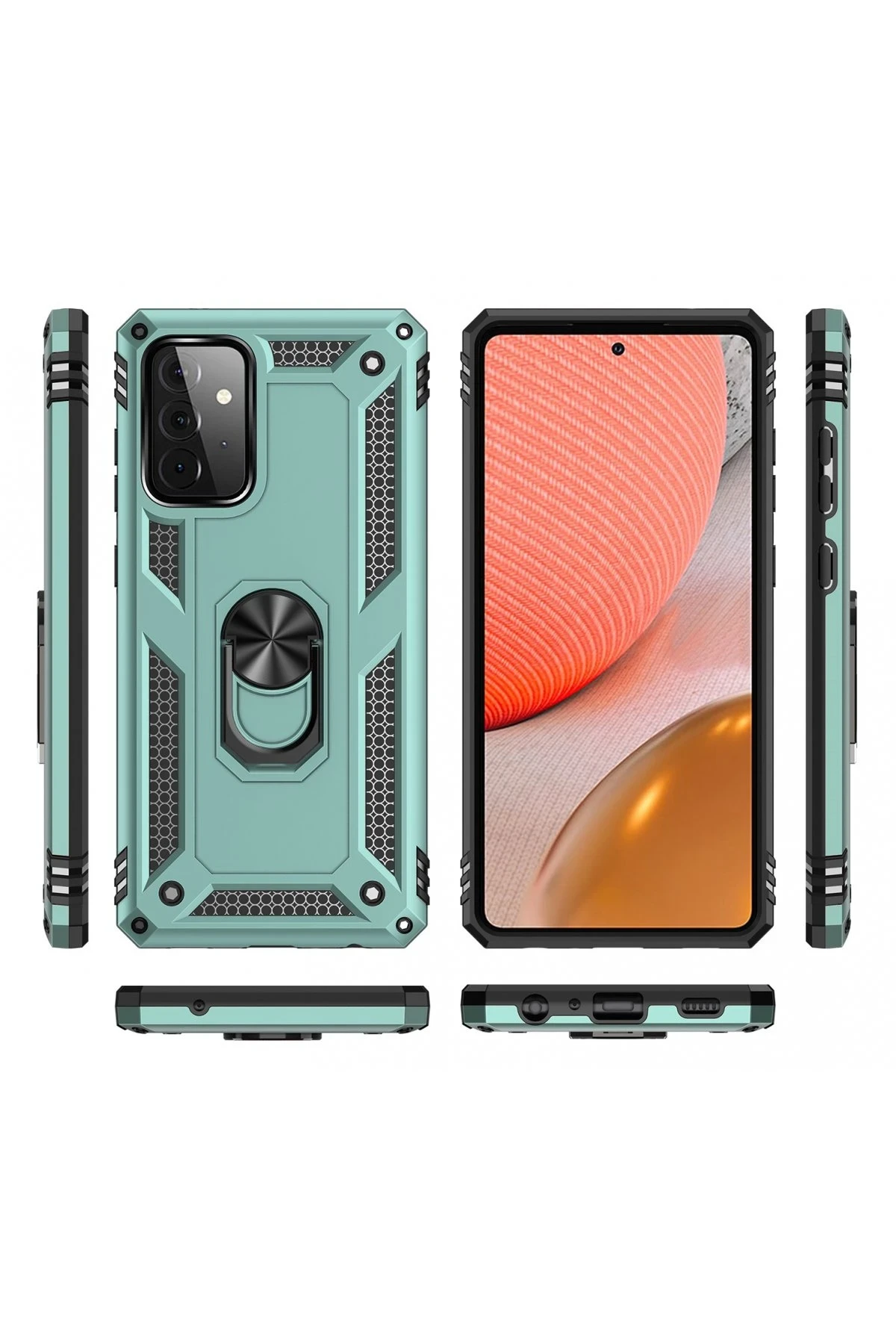 Newface Samsung Galaxy A72 Kılıf Sofya Yüzüklü Silikon Kapak - Yeşil