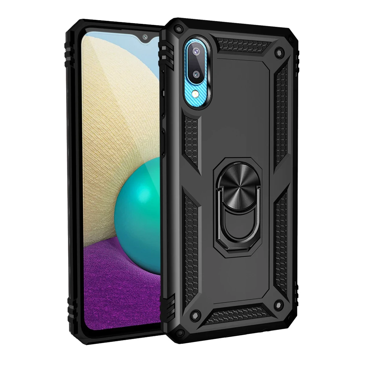 Newface Samsung Galaxy A02 Kılıf Sofya Yüzüklü Silikon Kapak - Siyah