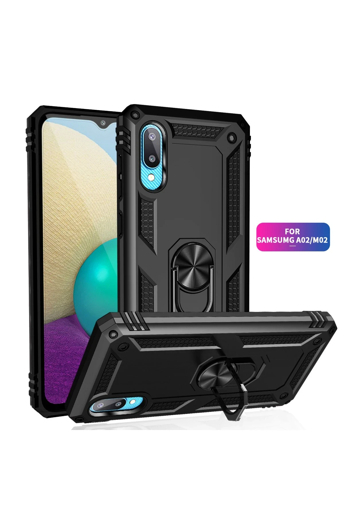 Newface Samsung Galaxy A02 Kılıf Sofya Yüzüklü Silikon Kapak - Siyah