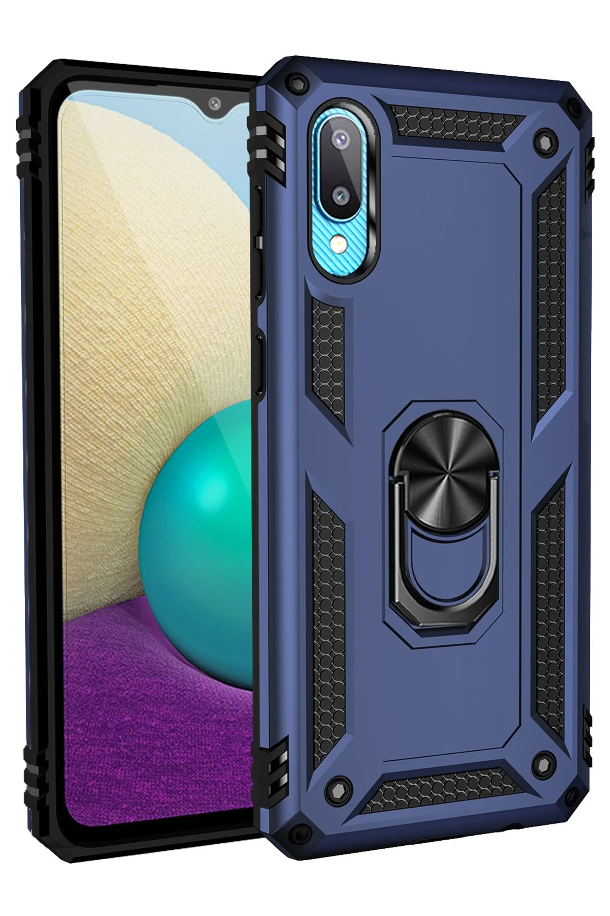 Newface Samsung Galaxy A02 Kılıf Sofya Yüzüklü Silikon Kapak - Lacivert
