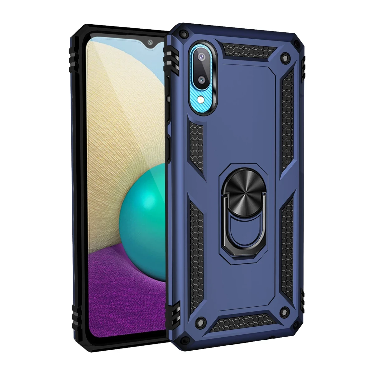 Newface Samsung Galaxy A02 Kılıf Sofya Yüzüklü Silikon Kapak - Lacivert