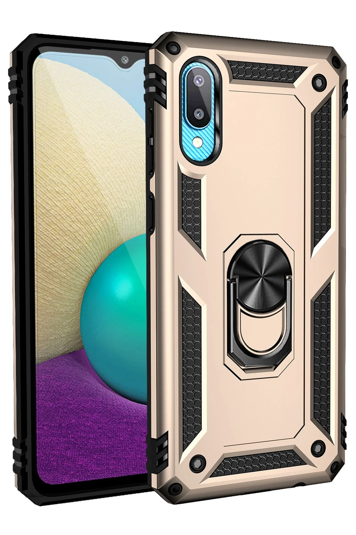 Newface Samsung Galaxy A02 Kılıf Sofya Yüzüklü Silikon Kapak - Gold