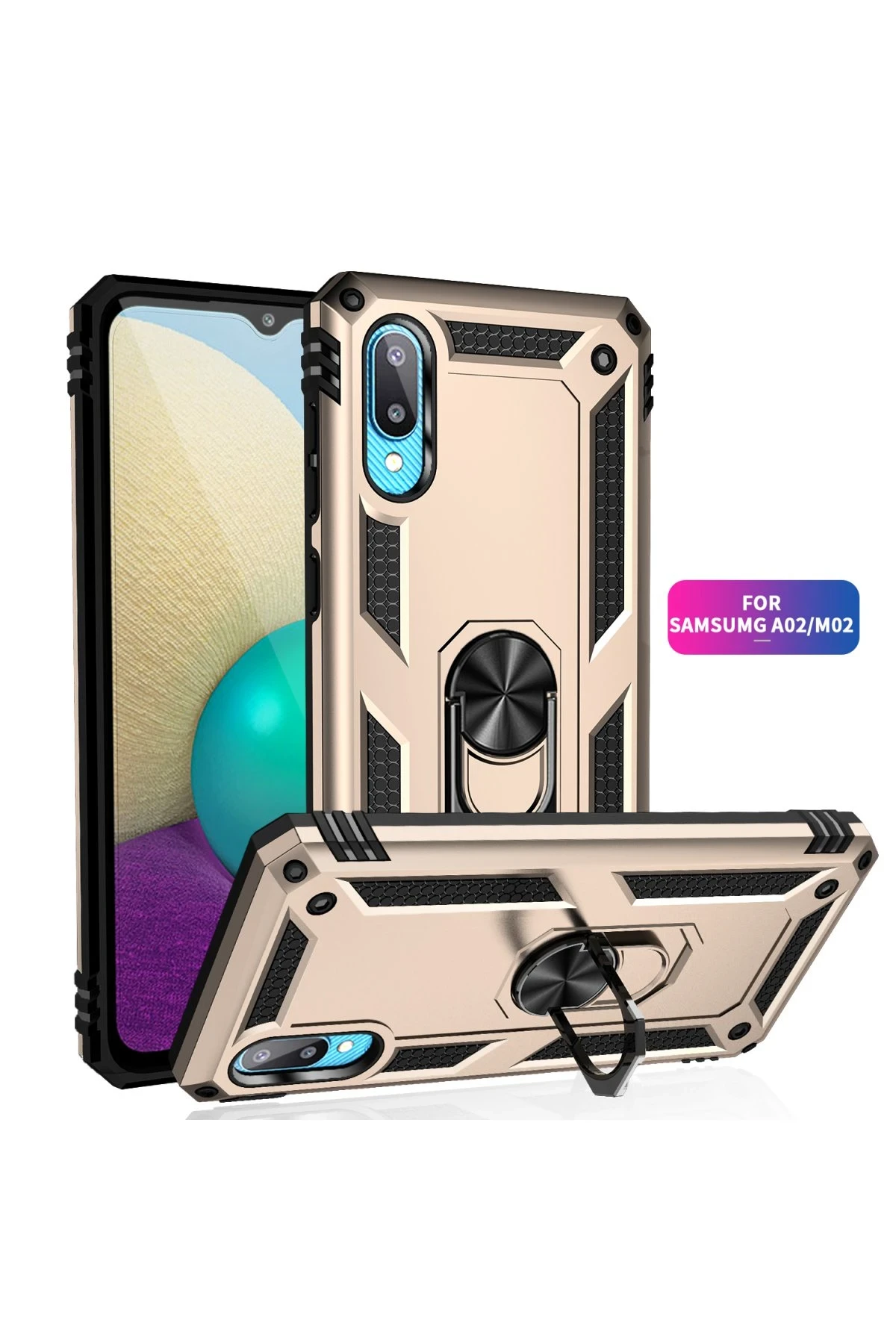 Newface Samsung Galaxy A02 Kılıf Sofya Yüzüklü Silikon Kapak - Gold