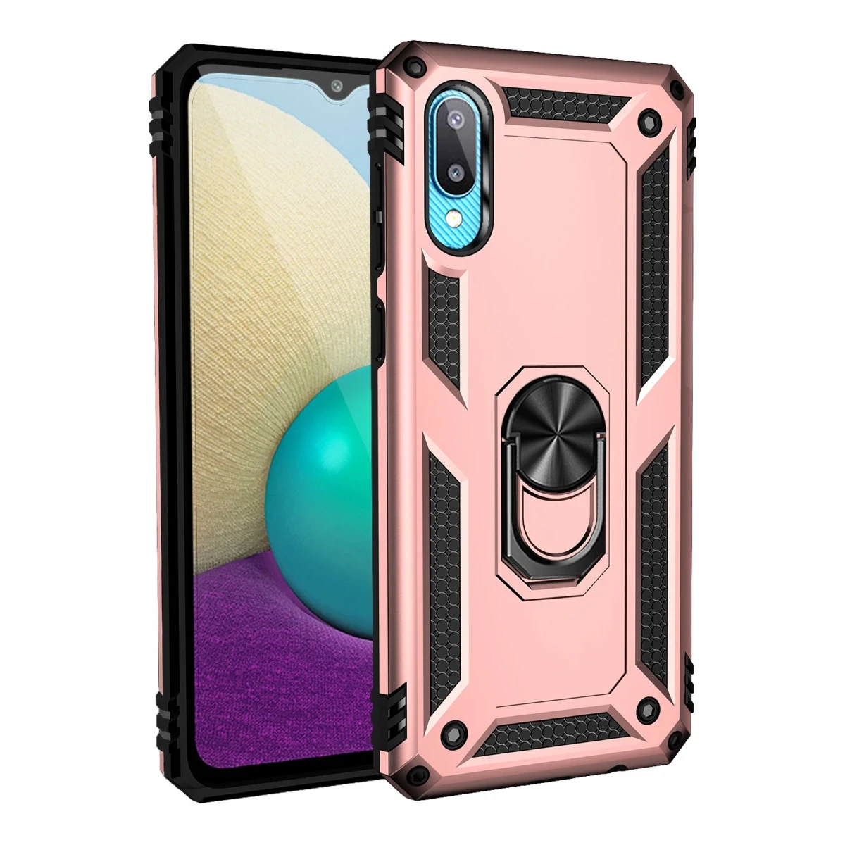 Newface Samsung Galaxy A02 Kılıf Sofya Yüzüklü Silikon Kapak - Rose