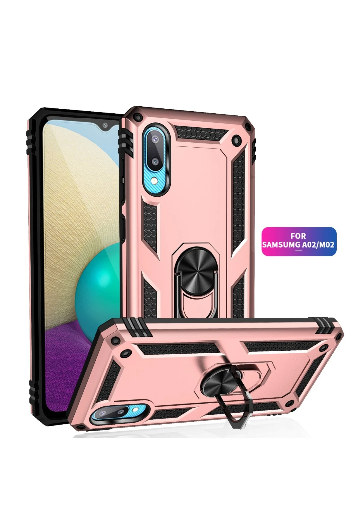 Newface Samsung Galaxy A02 Kılıf Sofya Yüzüklü Silikon Kapak - Rose