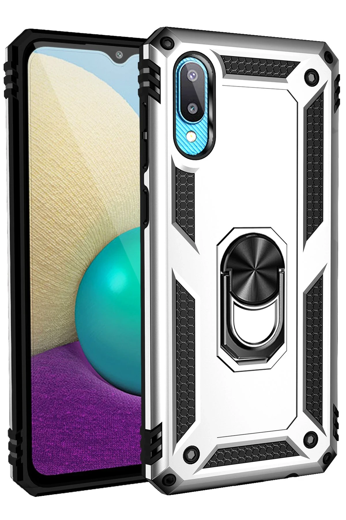 Newface Samsung Galaxy A02 Kılıf Sofya Yüzüklü Silikon Kapak - Gümüş