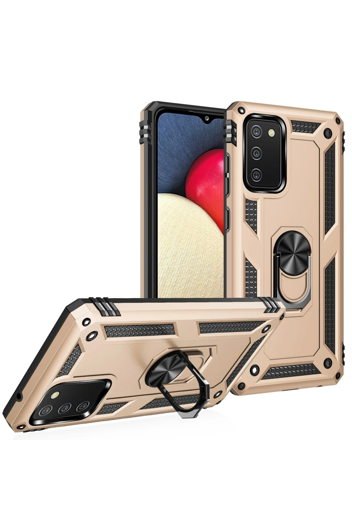 Newface Samsung Galaxy A02S Kılıf Sofya Yüzüklü Silikon Kapak - Gold