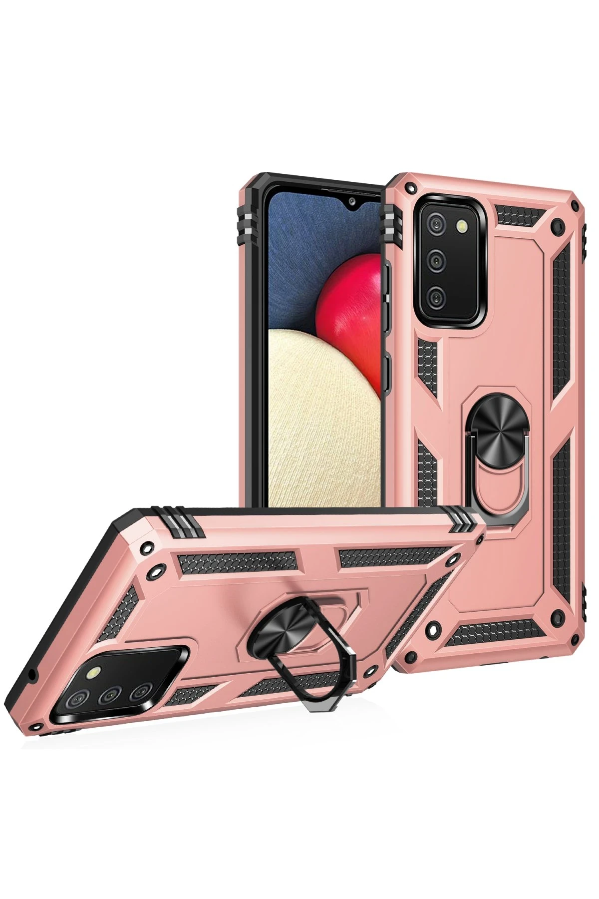 Newface Samsung Galaxy A02S Kılıf Sofya Yüzüklü Silikon Kapak - Rose