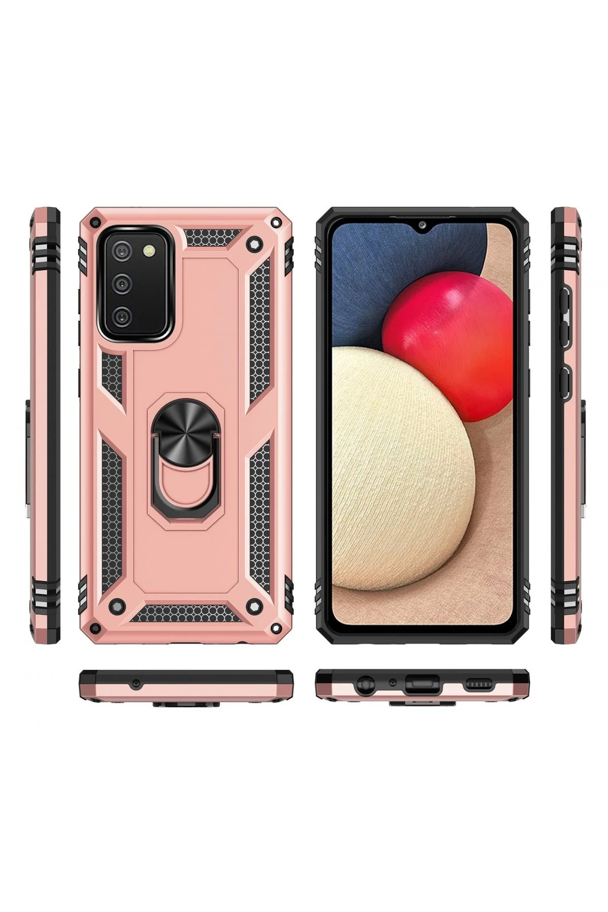 Newface Samsung Galaxy A02S Kılıf Sofya Yüzüklü Silikon Kapak - Rose
