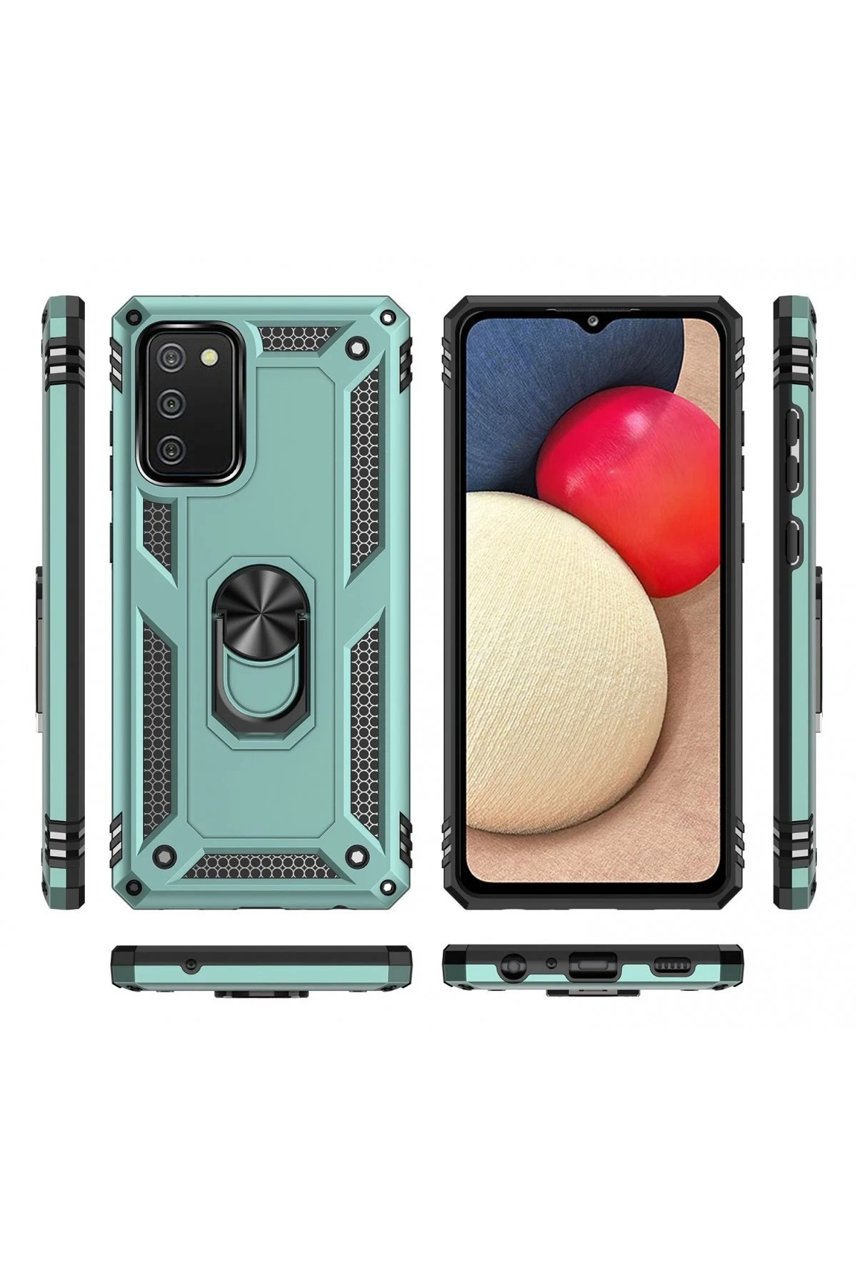 Newface Samsung Galaxy A02S Kılıf Sofya Yüzüklü Silikon Kapak - Yeşil