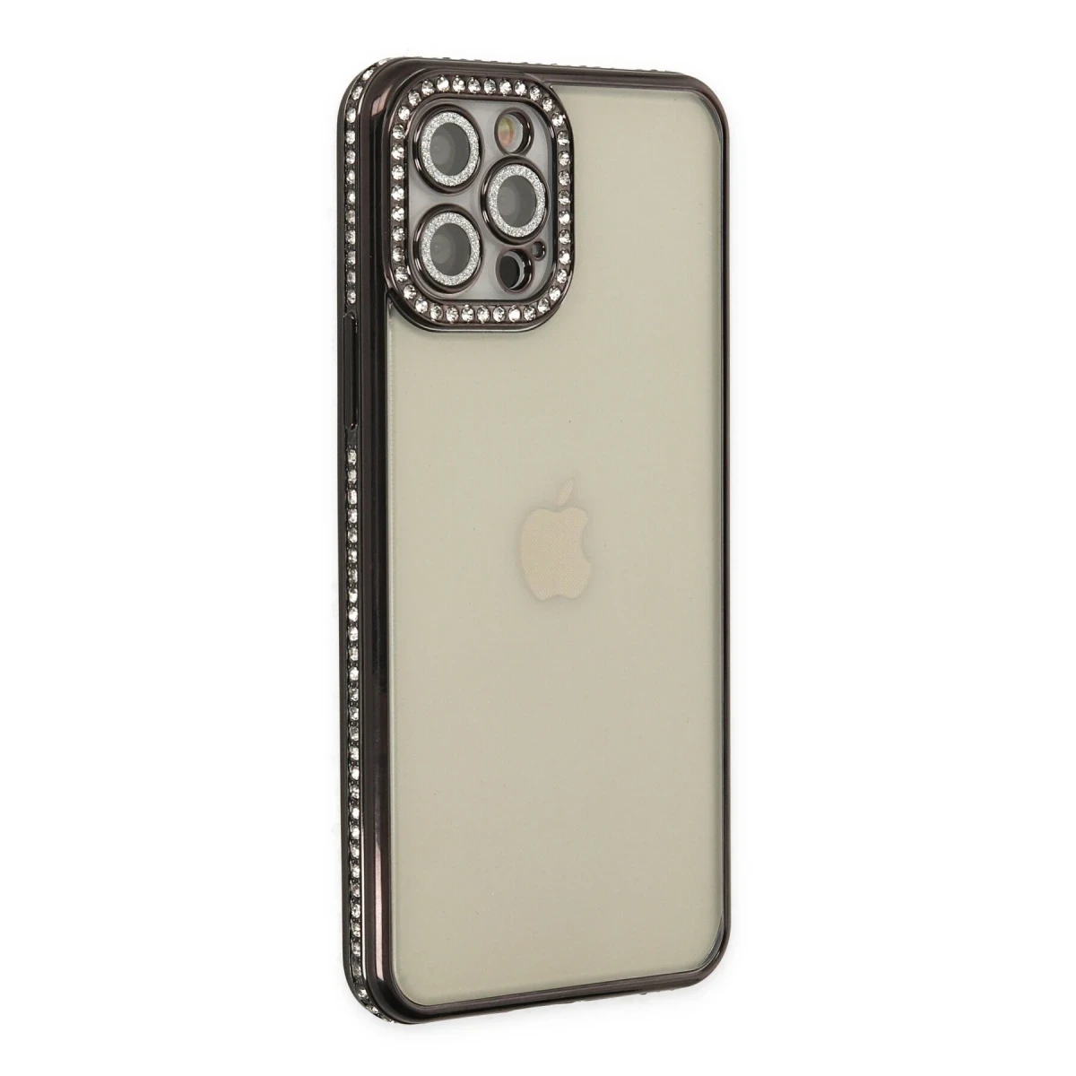 Newface Apple iPhone 12 Pro Kılıf Joke Taşlı Silikon - Siyah