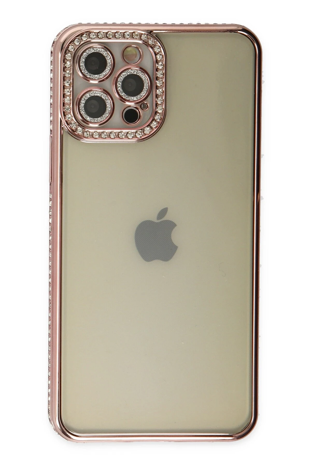 Newface iPhone 12 Pro Kılıf Joke Taşlı Silikon - Pembe