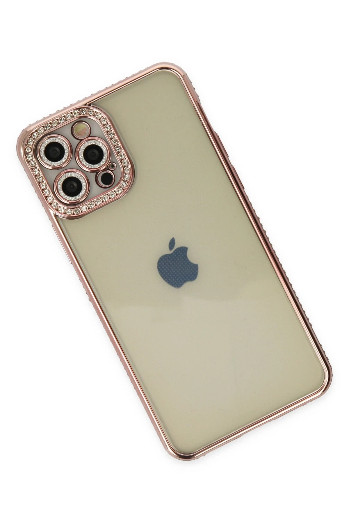 Newface iPhone 12 Pro Kılıf Joke Taşlı Silikon - Pembe