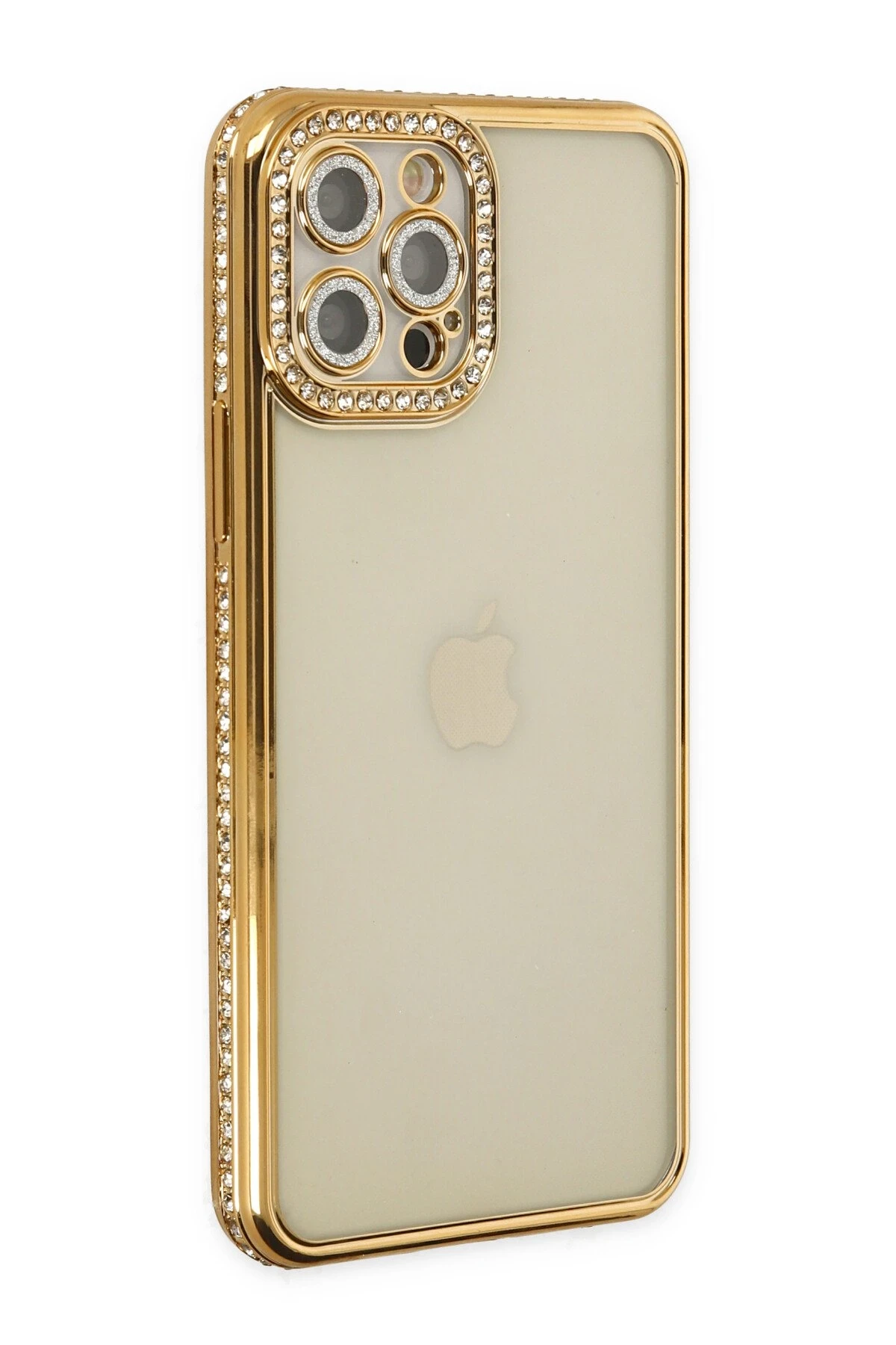 Newface iPhone 12 Pro Kılıf Joke Taşlı Silikon - Gold