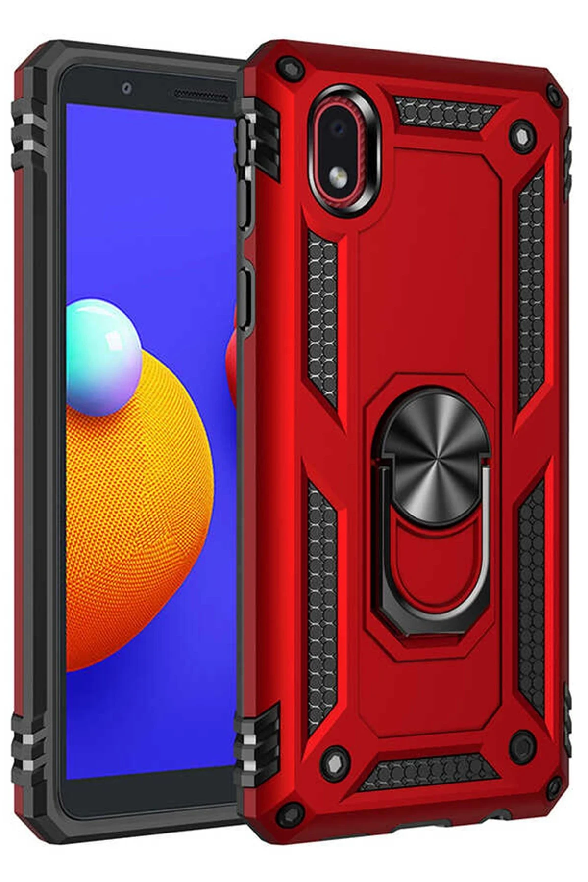 Newface Samsung Galaxy A01 Core Kılıf Sofya Yüzüklü Silikon Kapak - Kırmızı