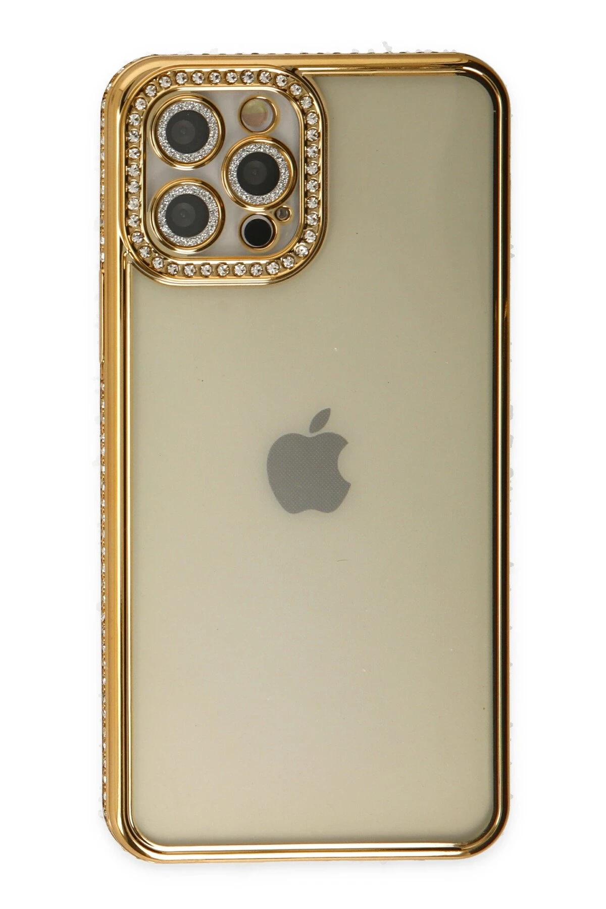 Newface iPhone 12 Pro Kılıf Joke Taşlı Silikon - Gold