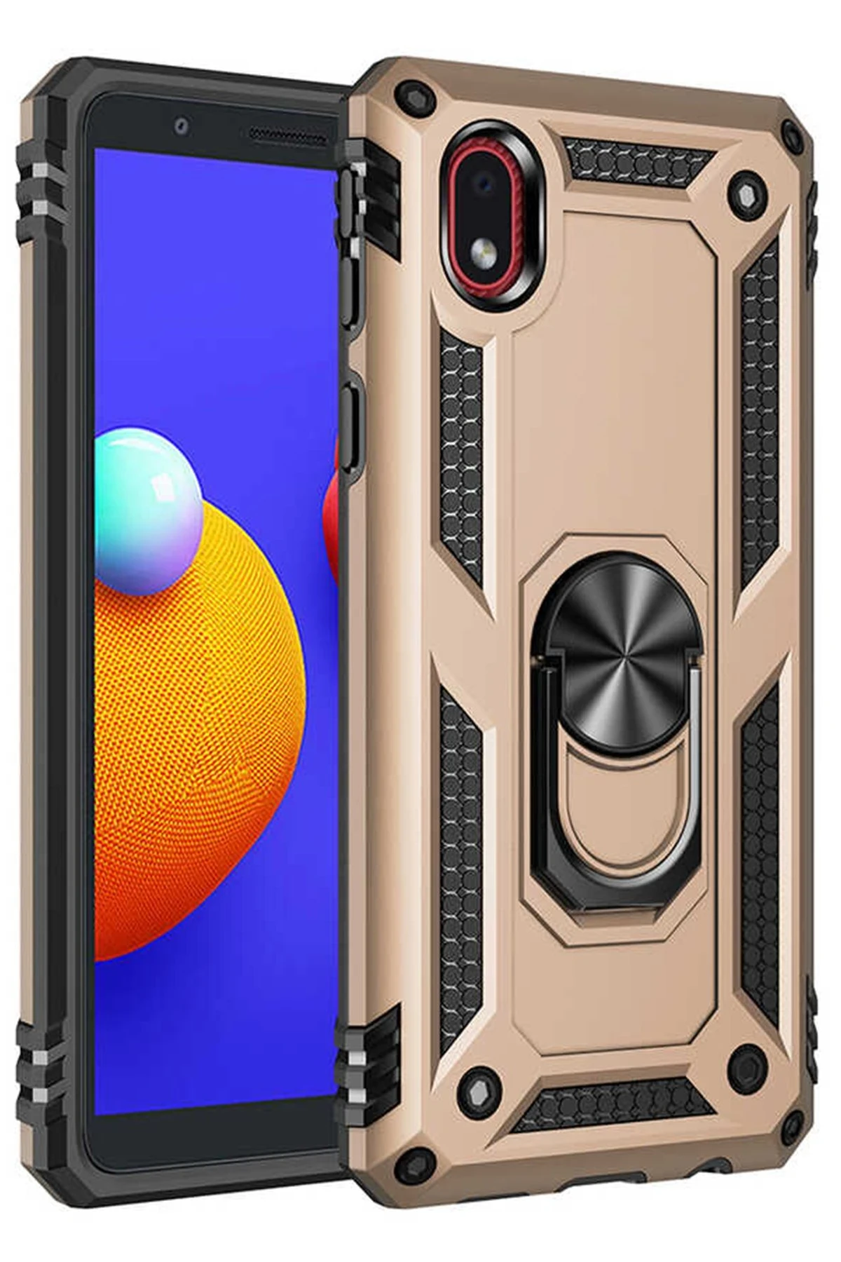 Newface Samsung Galaxy A01 Core Kılıf Sofya Yüzüklü Silikon Kapak - Gold