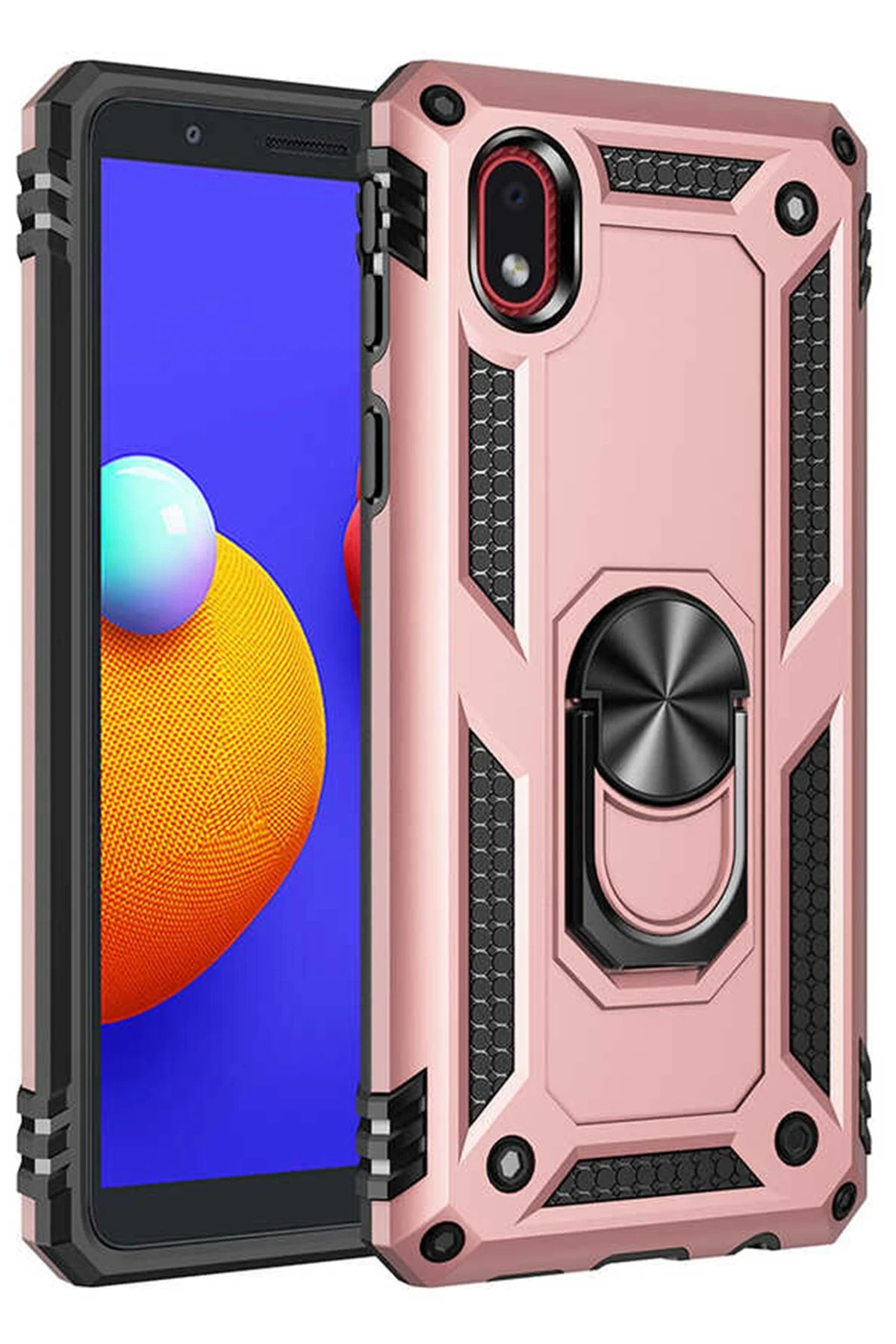 Newface Samsung Galaxy A01 Core Kılıf Sofya Yüzüklü Silikon Kapak - Rose