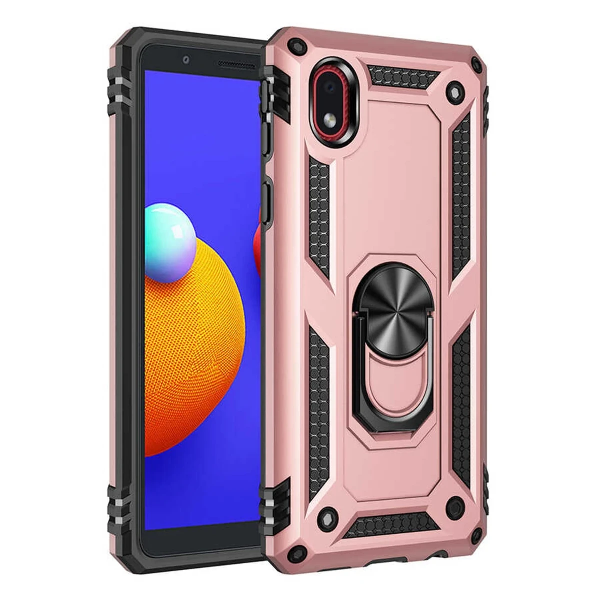 Newface Samsung Galaxy A01 Core Kılıf Sofya Yüzüklü Silikon Kapak - Rose