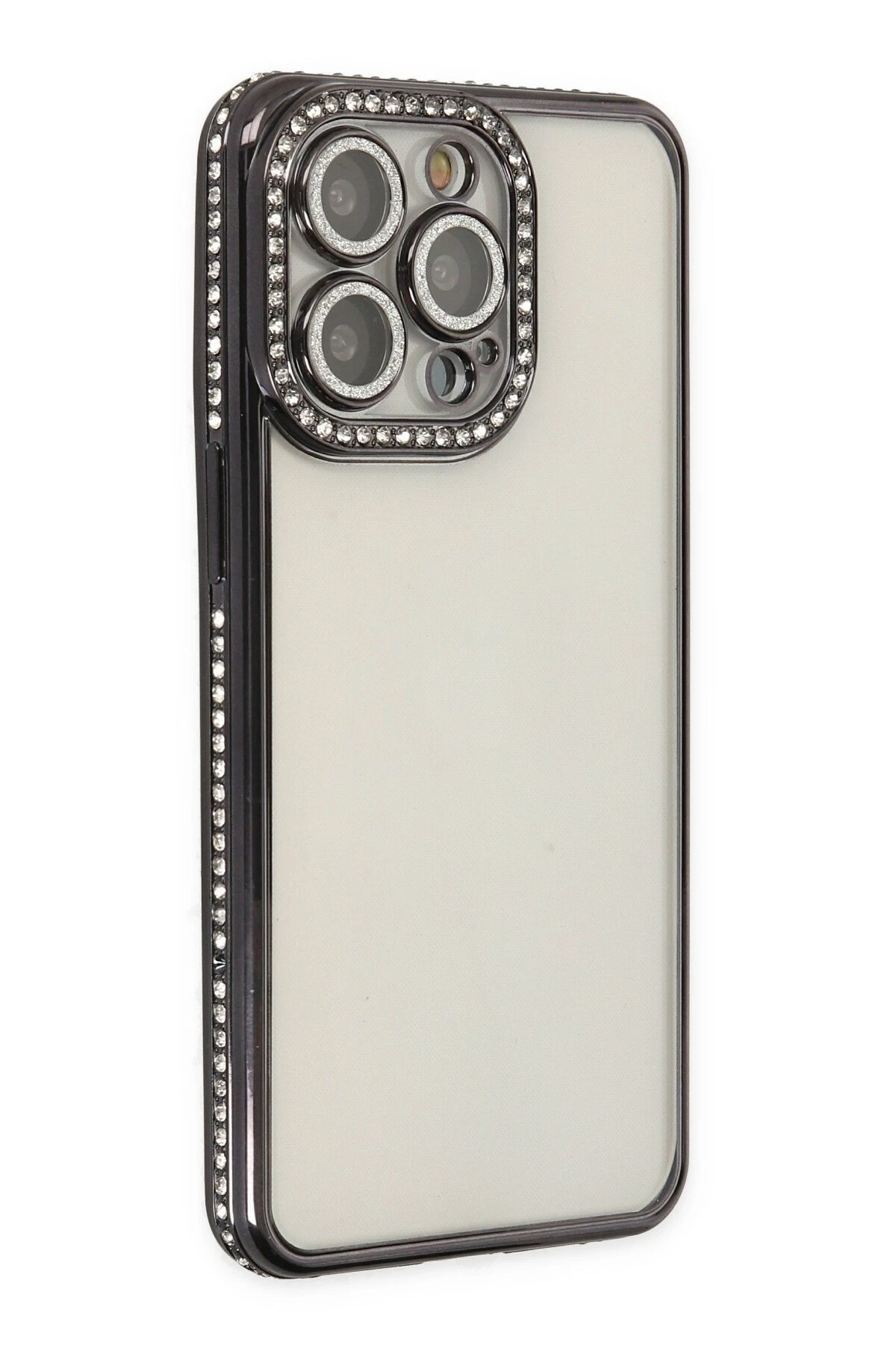 Newface Apple iPhone 13 Pro Kılıf Joke Taşlı Silikon - Siyah