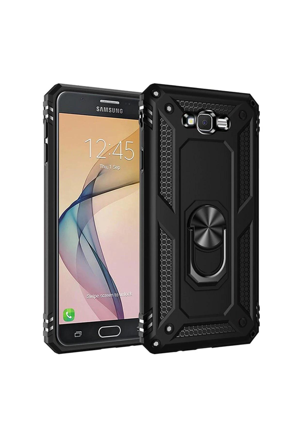 Newface Samsung Galaxy J7 Kılıf Sofya Yüzüklü Silikon Kapak - Siyah