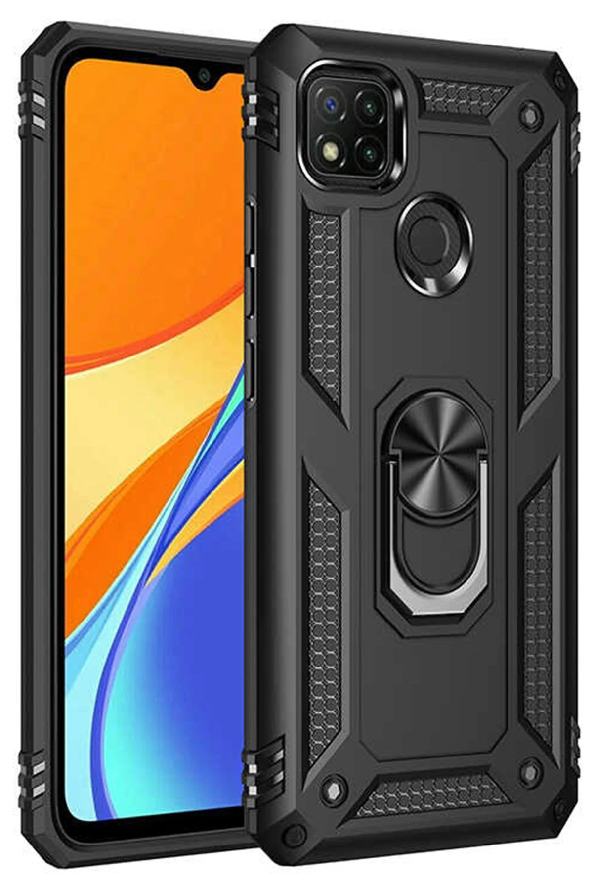 Newface Xiaomi Redmi 9C Kılıf Sofya Yüzüklü Silikon Kapak - Siyah
