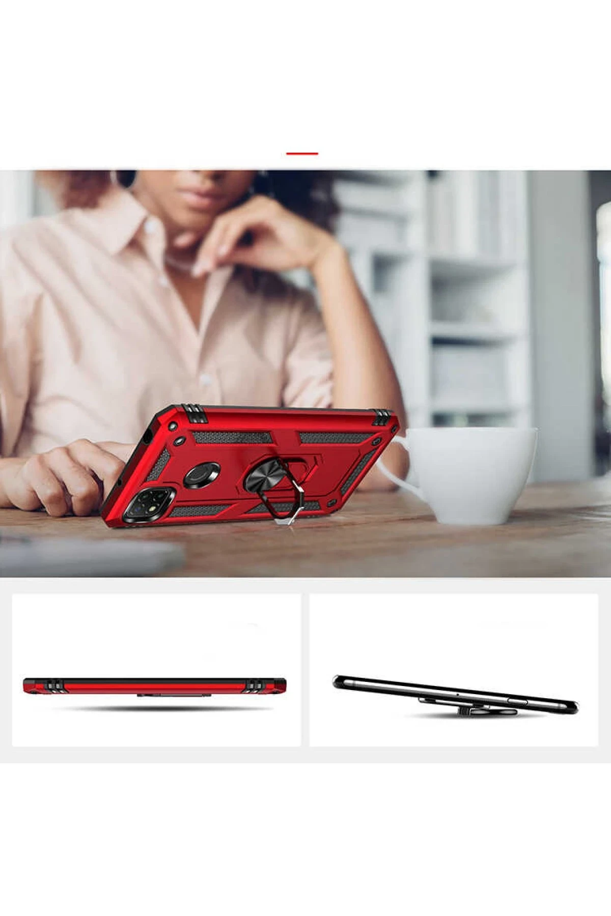 Newface Xiaomi Redmi 9C Kılıf Sofya Yüzüklü Silikon Kapak - Siyah — görsel 4
