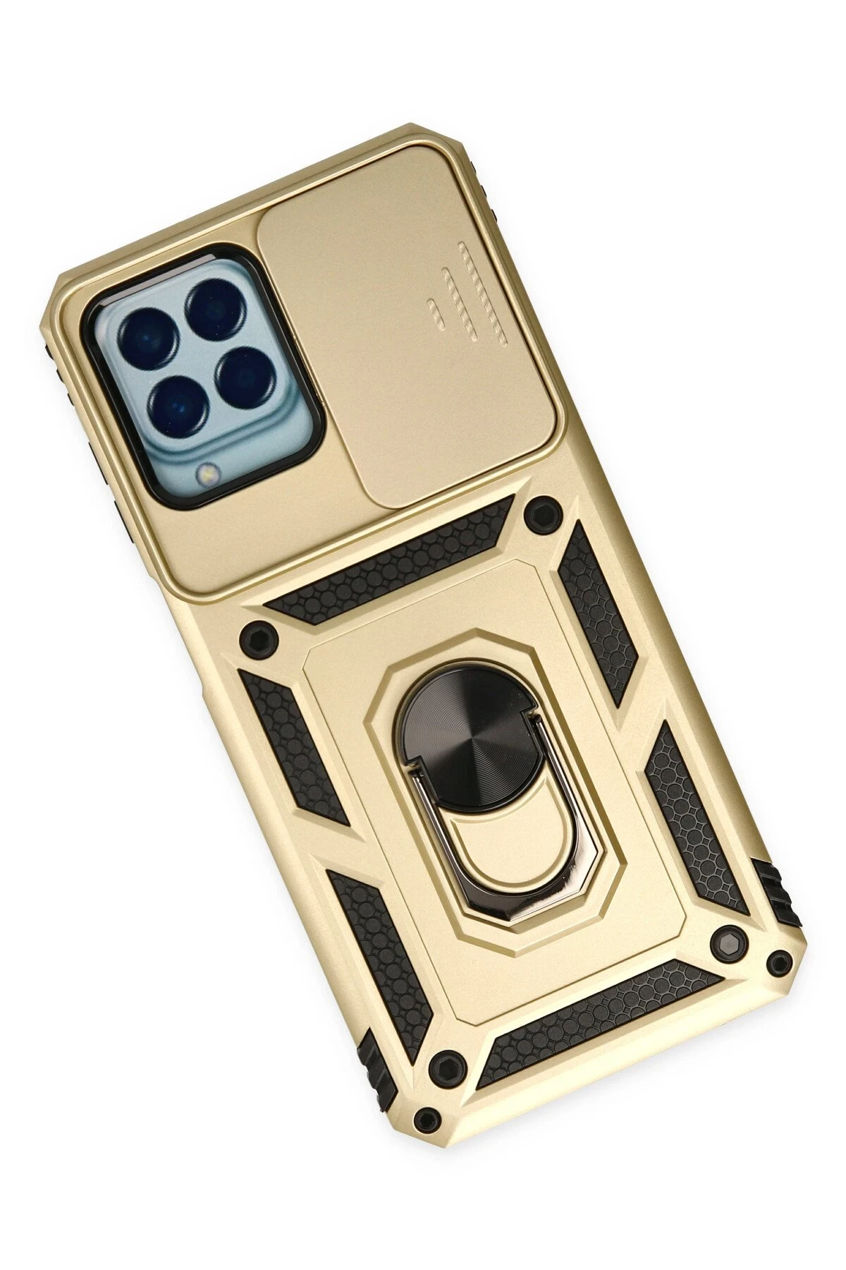 Newface Samsung Galaxy M33 Kılıf Pars Lens Yüzüklü Silikon - Gold