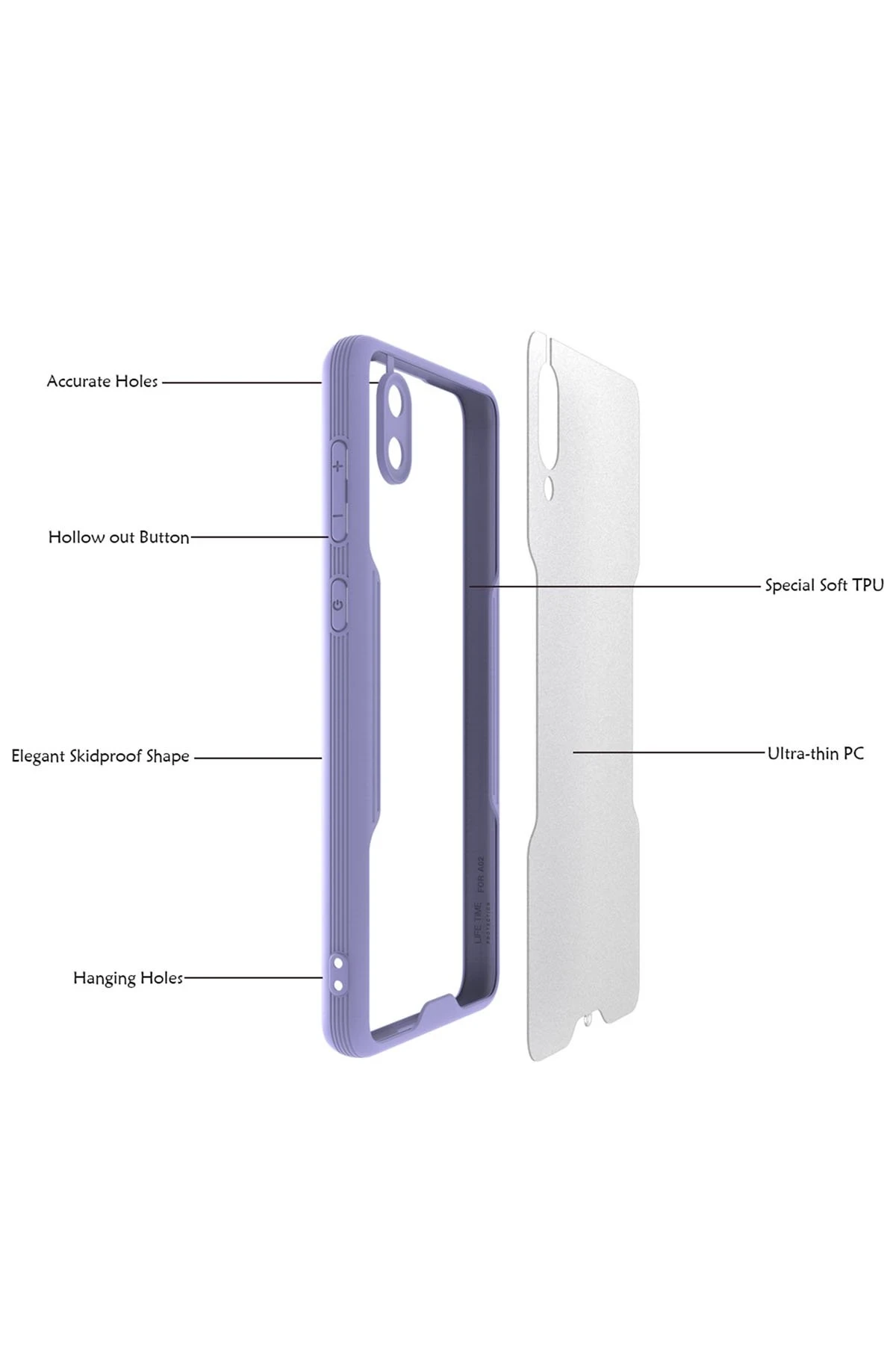 Newface Samsung Galaxy A02 Kılıf Platin Silikon - Lila
