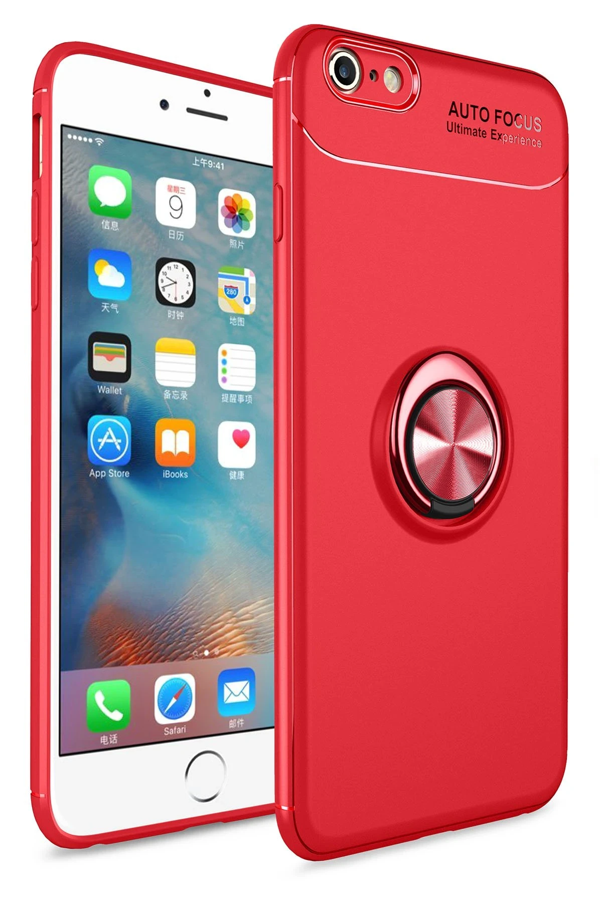 Newface Apple iPhone 6 Kılıf Range Yüzüklü Silikon - Kırmızı