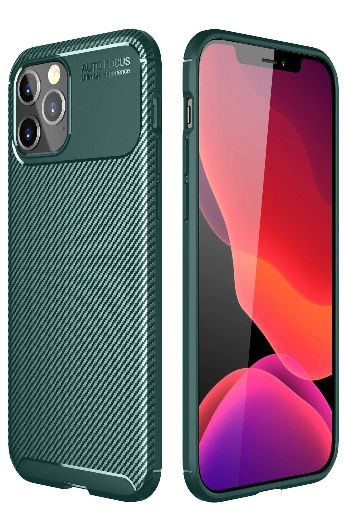 Newface Apple iPhone 12 Pro Kılıf Auto Focus Karbon Kapak - Yeşil