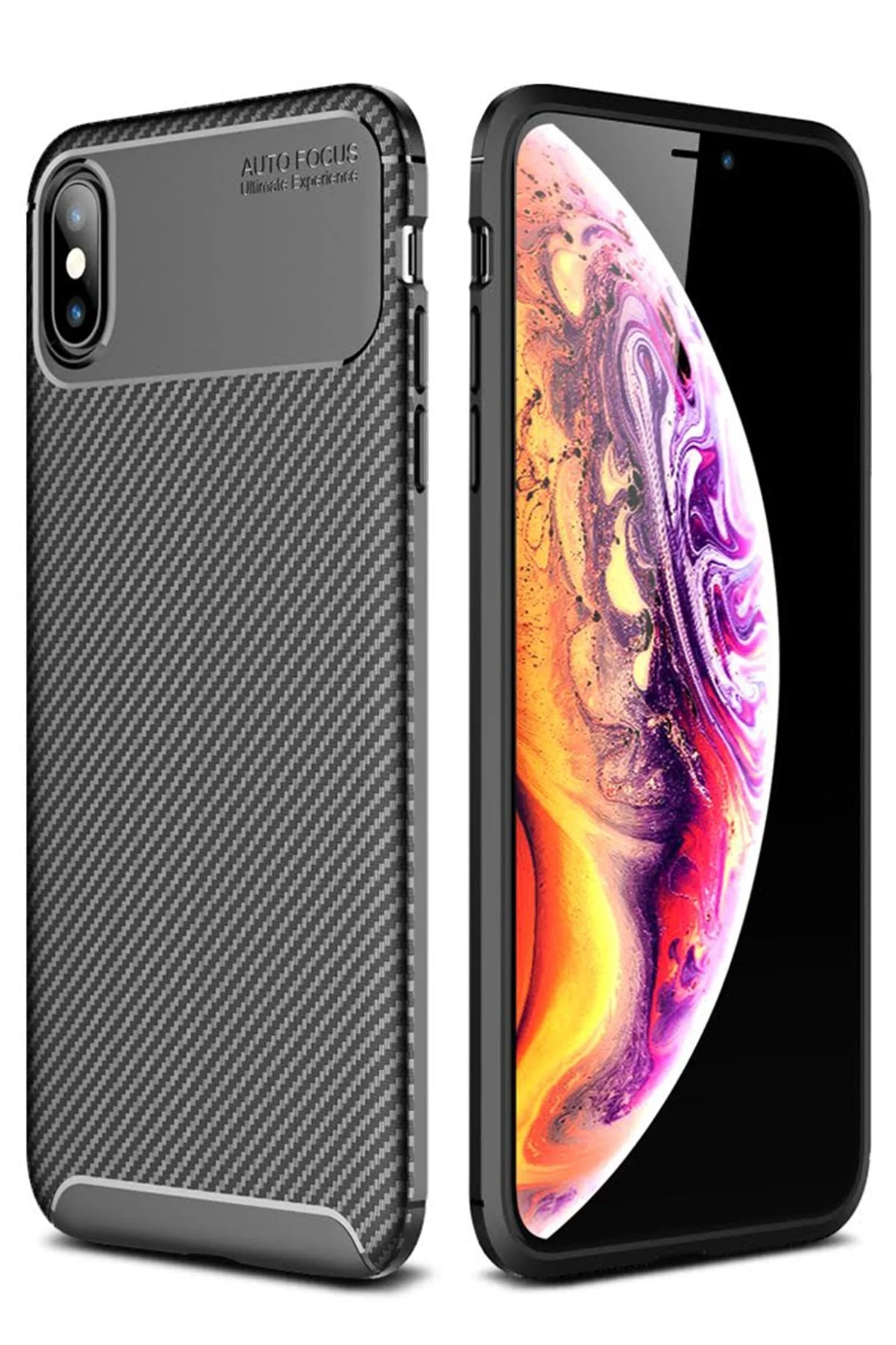 Newface Apple iPhone XS Max Kılıf Auto Focus Karbon Kapak - Siyah