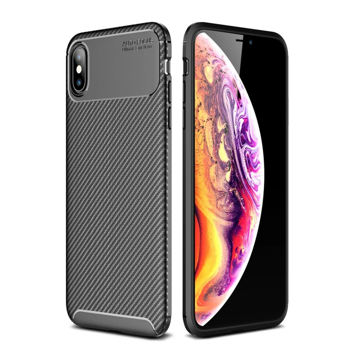 Newface Apple iPhone XS Max Kılıf Auto Focus Karbon Kapak - Siyah — görsel 2
