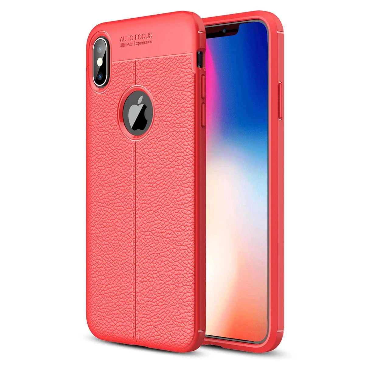 Newface Apple iPhone X Kılıf Auto Focus Kapak - Kırmızı