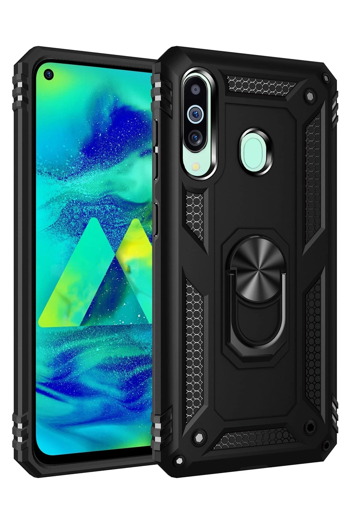Newface Samsung Galaxy A60 Kılıf Sofya Yüzüklü Silikon Kapak - Siyah