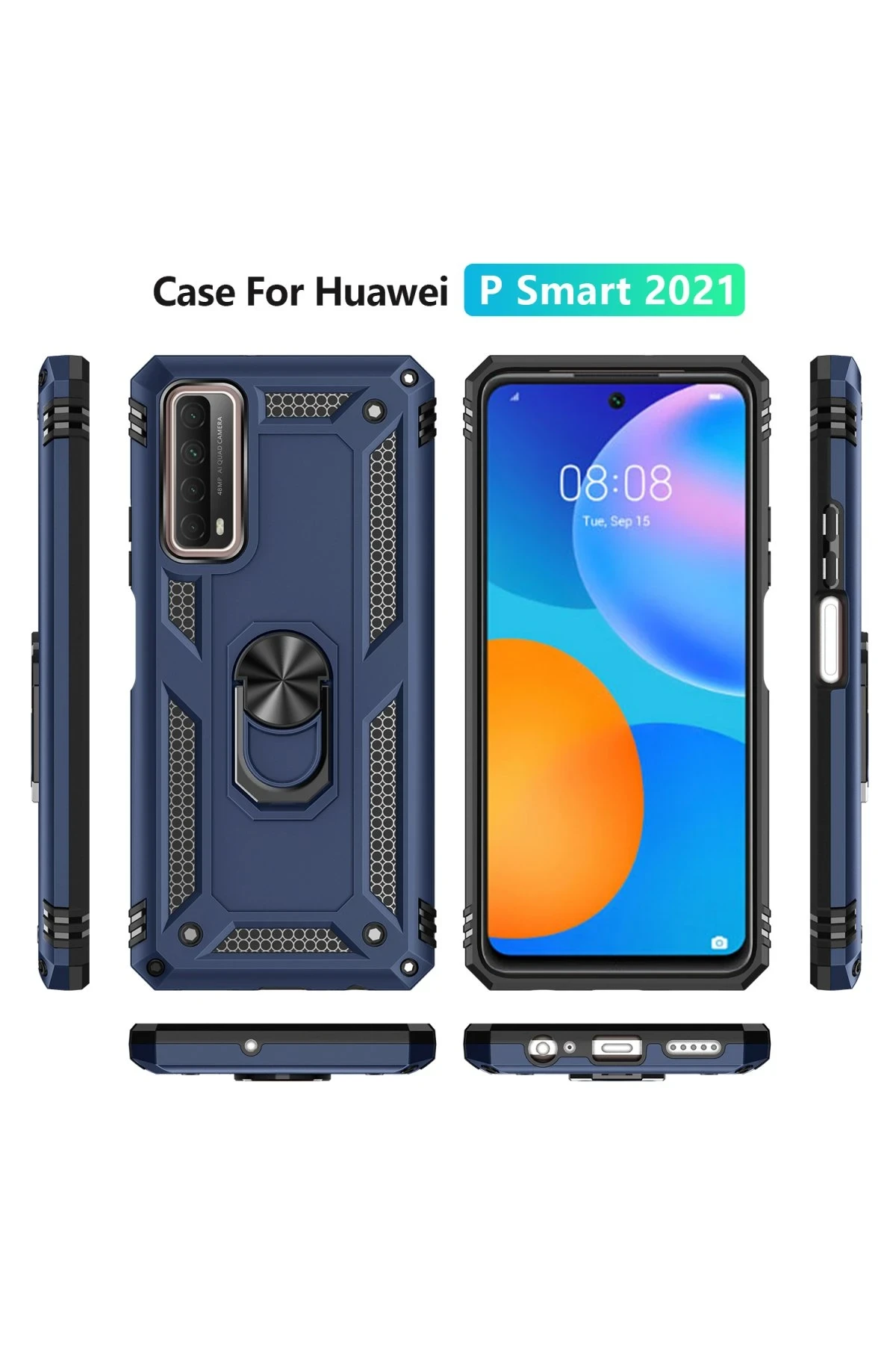 Newface Huawei P Smart 2021 Kılıf Sofya Yüzüklü Silikon Kapak - Lacivert