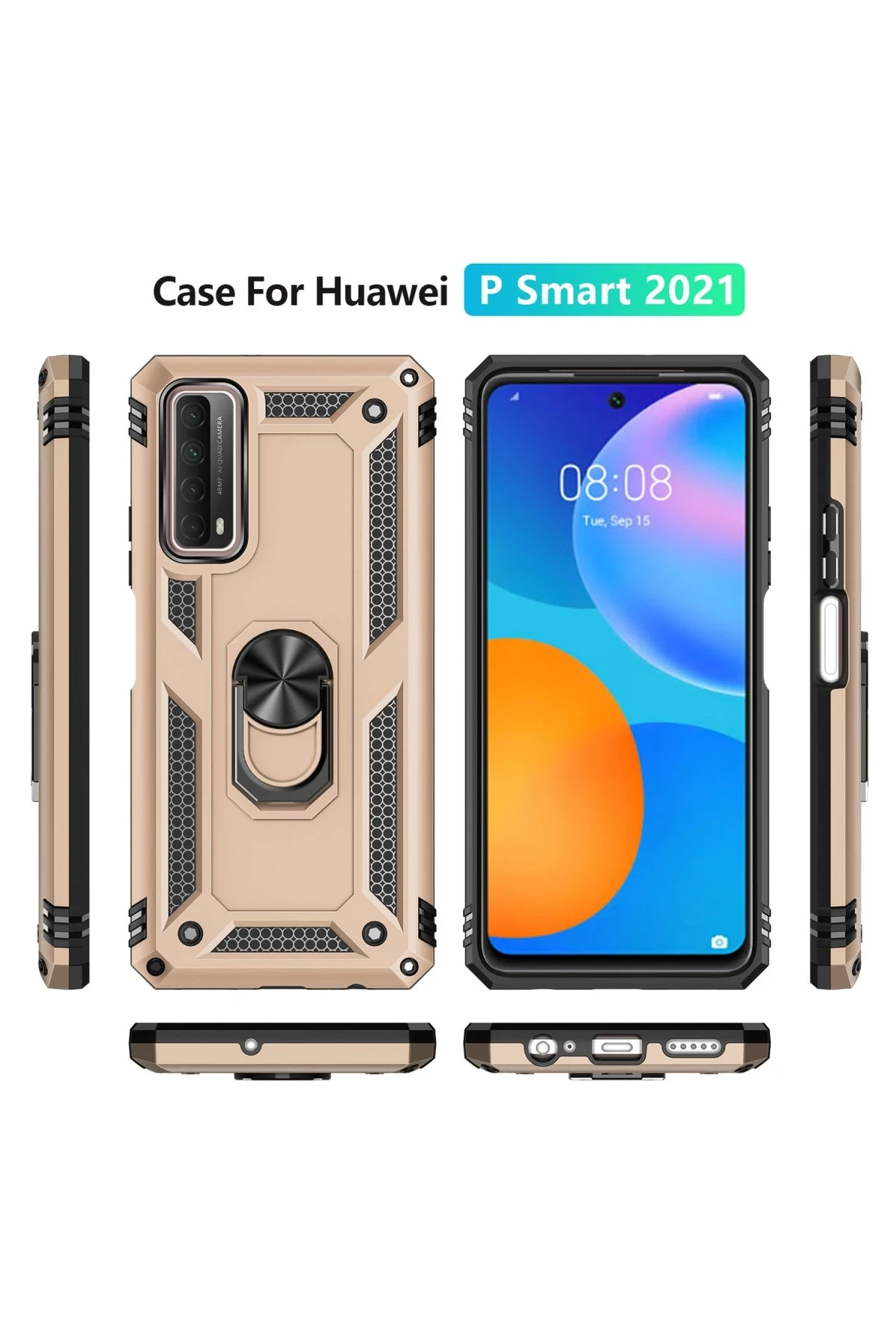 Newface Huawei P Smart 2021 Kılıf Sofya Yüzüklü Silikon Kapak - Gold