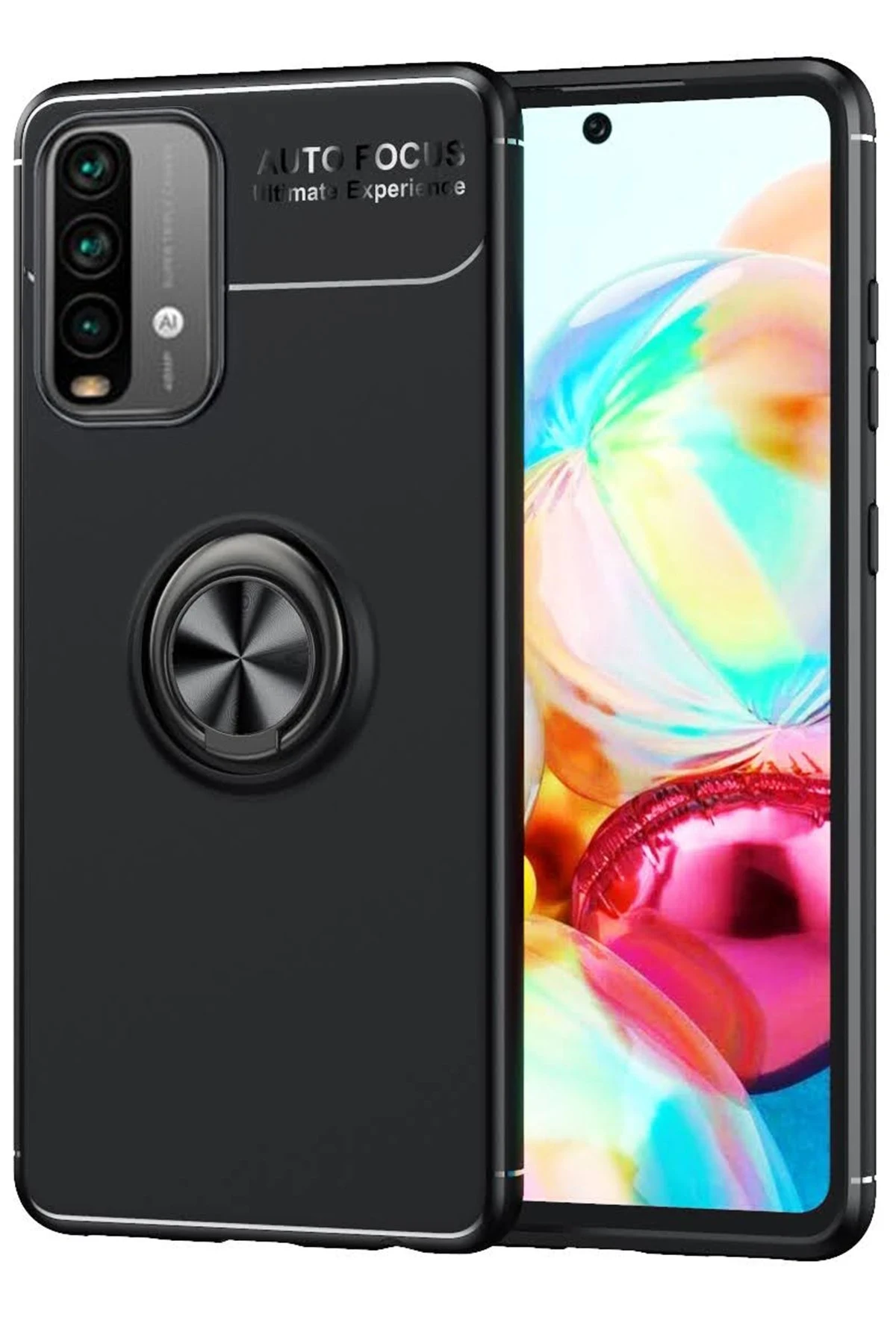 Newface Xiaomi Redmi Note 9 4G Kılıf Range Yüzüklü Silikon - Siyah