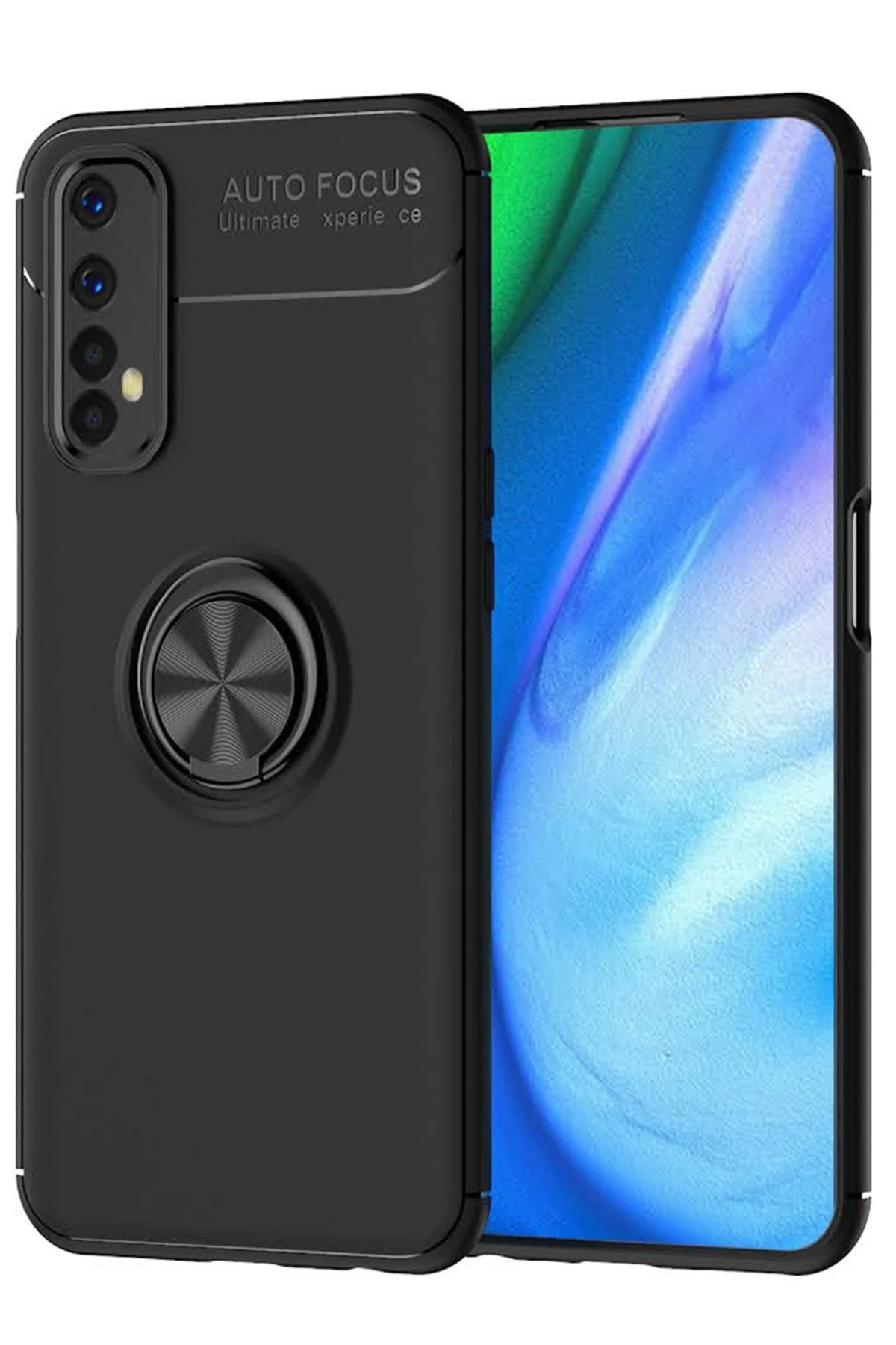 Newface Realme 7 Kılıf Range Yüzüklü Silikon - Siyah