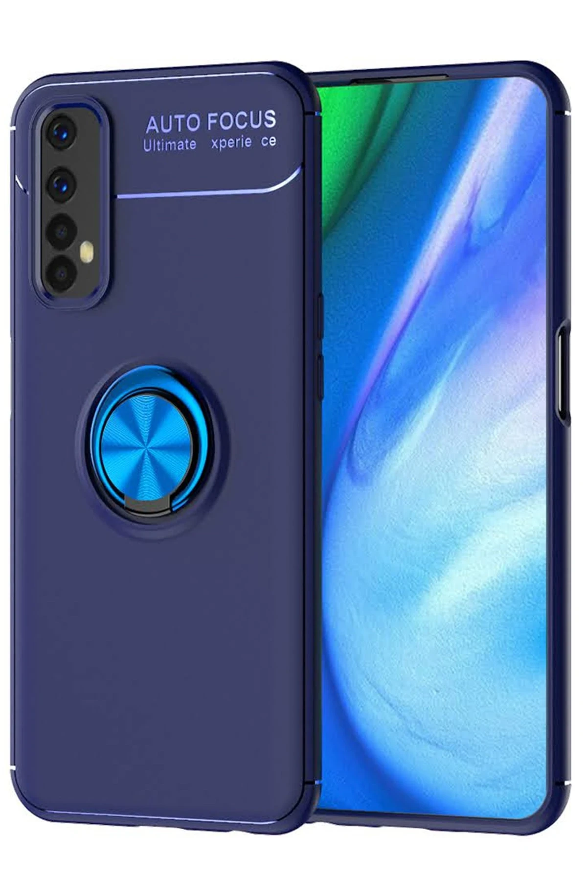 Newface Realme 7 Kılıf Range Yüzüklü Silikon - Mavi