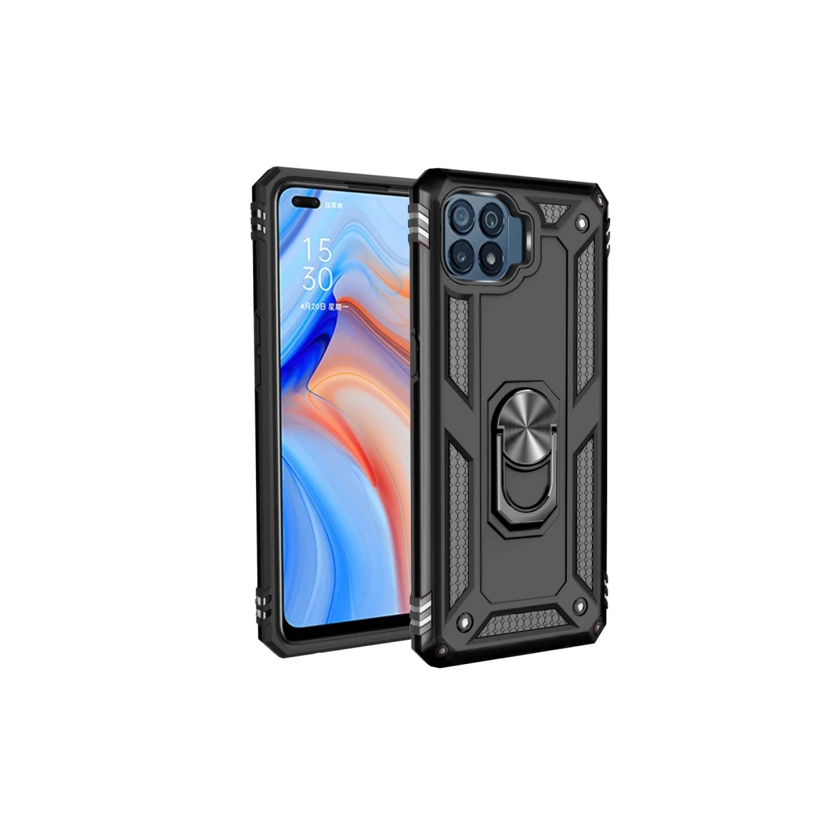Newface Oppo Reno 4 Lite Kılıf Sofya Yüzüklü Silikon Kapak - Siyah — görsel 2